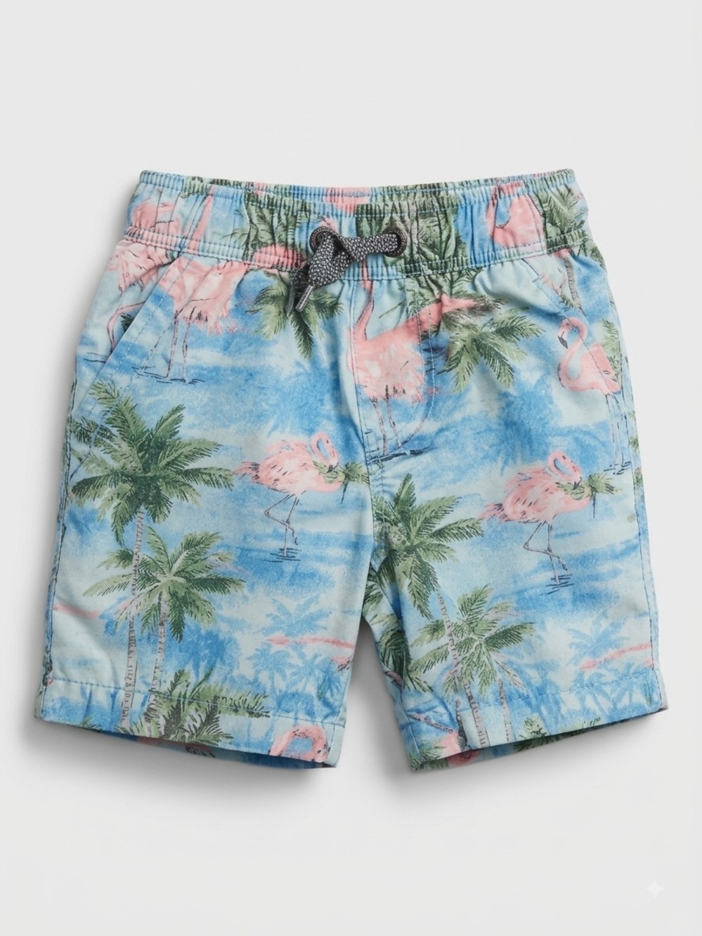 next 82 Tropical Flamingo Pull-On Shorts - Blue, Pink & Green
